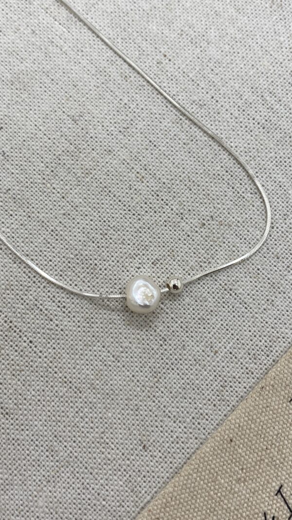 [925silver] Plain Pearl Necklace 淡水珍珠 - Image 3