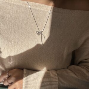 [925silver] 🇰🇷連線款 Half Ribbon Necklace 大推質感🎀：圖片 3