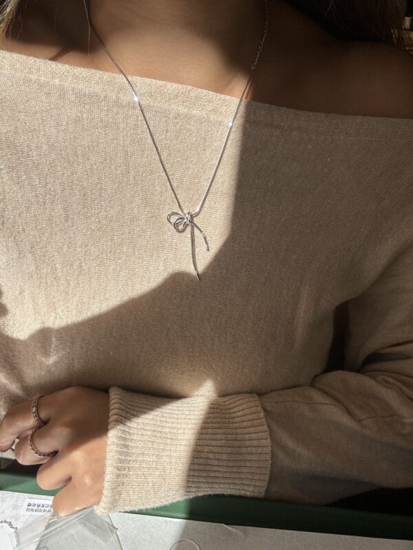 [925silver] 🇰🇷連線款 Half Ribbon Necklace 大推質感🎀：圖片 3