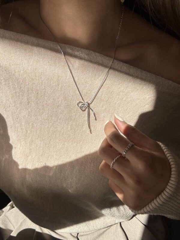 [925silver] 🇰🇷連線款 Half Ribbon Necklace 大推質感🎀：圖片 2