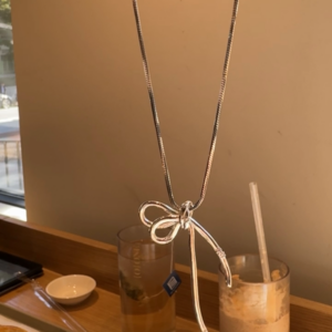 [925silver] 🇰🇷連線款 Half Ribbon Necklace 大推質感🎀：圖片 4
