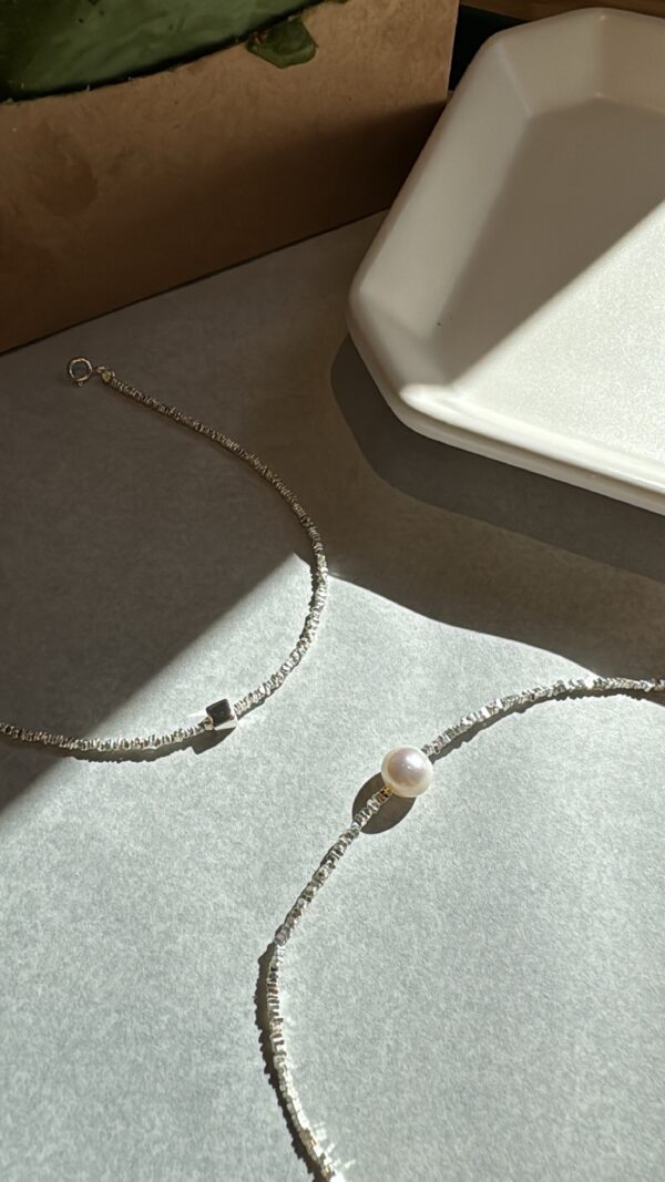 [925silver] 🇰🇷連線款 Silver chip chain Bracelet (Pearl / Square) - Image 3