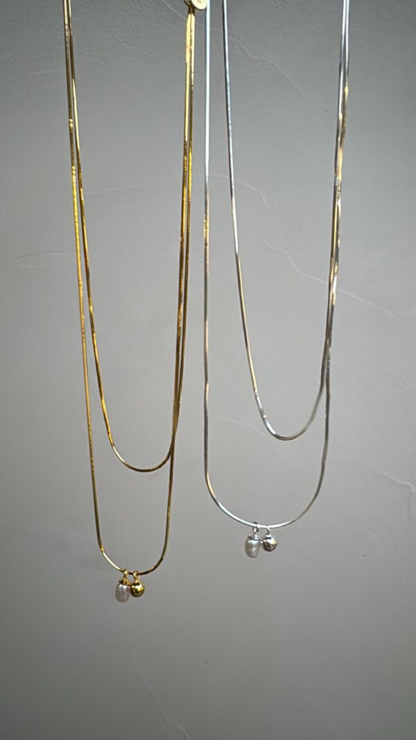 [1+1set] 925 silver Double chain mini pearl Bracelet+Necklace套裝 - Image 2