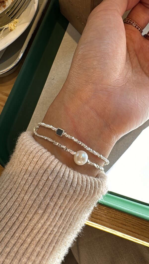 [925silver] 🇰🇷連線款 Silver chip chain Bracelet (Pearl / Square) - Image 5