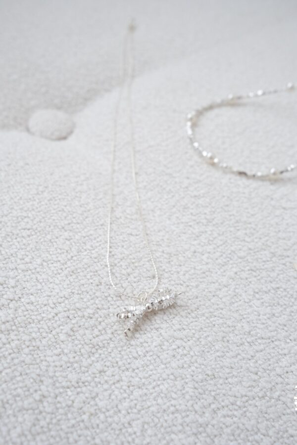 碎銀🪩 [925silver] Silver chip ribbon bows Necklace🎀：圖片 6