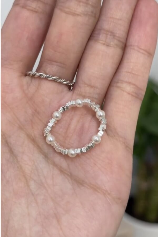 [925silver] Silver chip pearl Ring 珍珠碎銀戒指 [有彈性] - Image 2