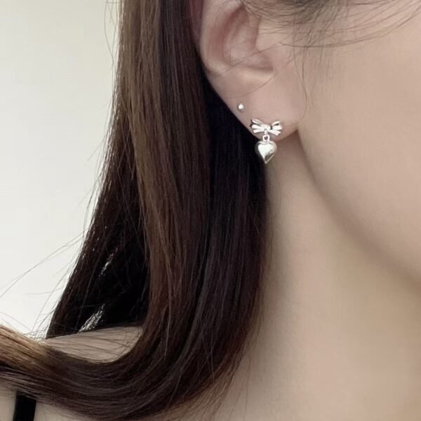 𝐏𝐫𝐞-𝐨𝐫𝐝𝐞𝐫 [925silver] Ribbon bows heart earrings 💝：圖片 2