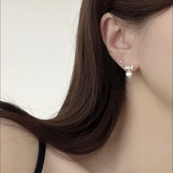 𝐏𝐫𝐞-𝐨𝐫𝐝𝐞𝐫 [925silver] Ribbon bows heart earrings 💝：圖片 3